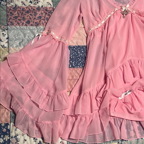 Pink Ruffled Sheer Blouse - Picture 3 of 4